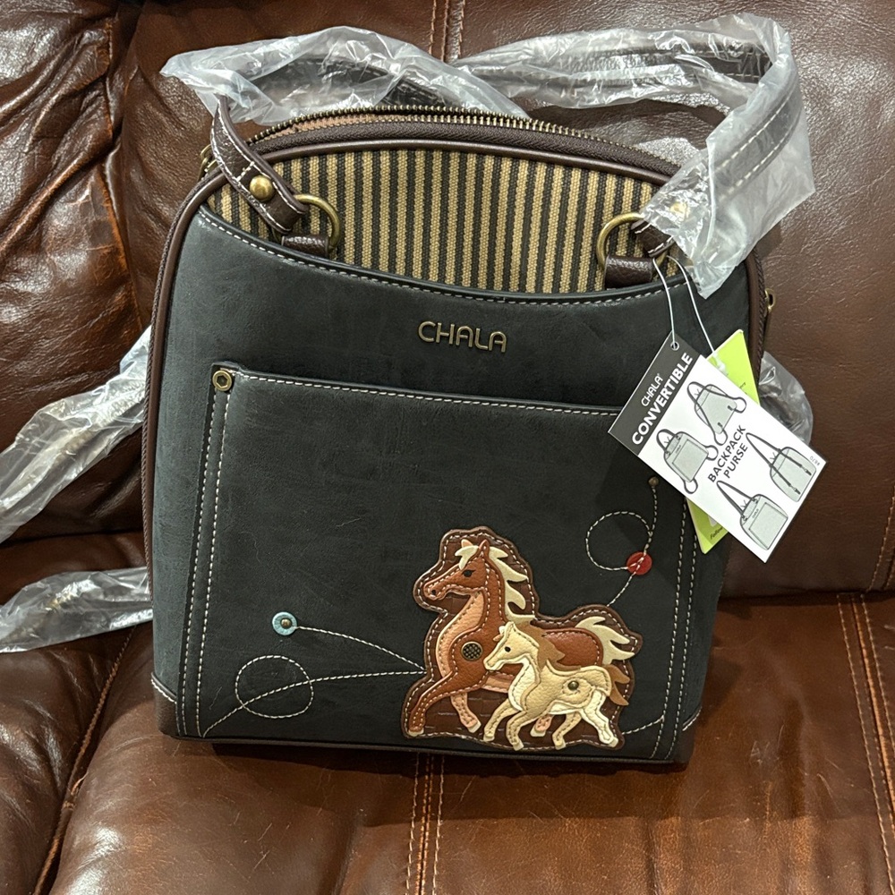 Chala Dark Brown Backpack with Horse Motif